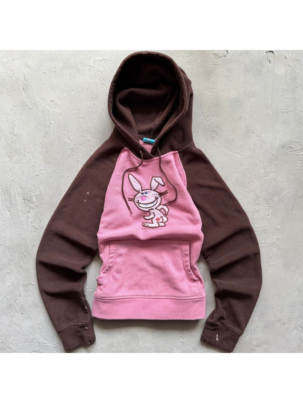 Vintage Y2K It's Happy Bunny Pink Brown Fleece Hoodie Women's Medium